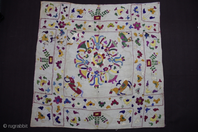 Chamba Rumaal.

A Rumaal hand-embroidered in the typical style of Chamba, Himchal Pradesh, India 

This Rumaal depictis Krishna in a Raas-Leela with Gopis along with four horses and floral patterns all over.

This embroidery  ...