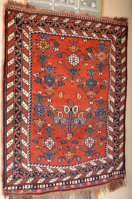 Beautiful Antique Afshar small rug good wool good pile good natural colors no low areas its as found need a little wash... 
size approximately 130 x 98 centimeters     