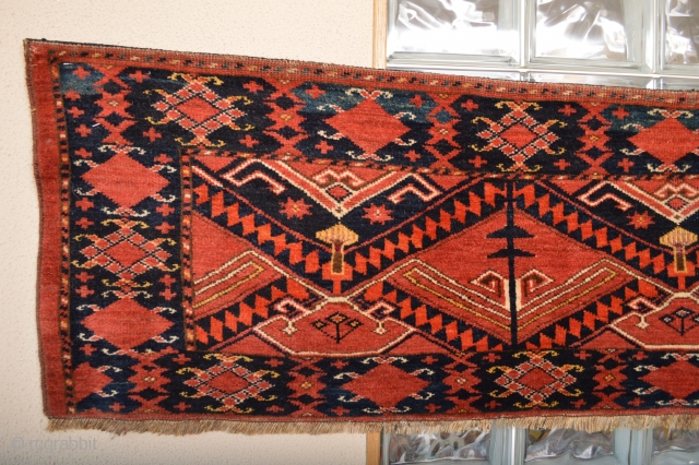 Gorgeous Probably Middle Amu Derya Region Ersari with fuchisine Silk Highlights. 19th century Beautiful Mostly full pile wool. Stuning Patern. Some Spots of old Glue on backside ends. size is appox 170  ...