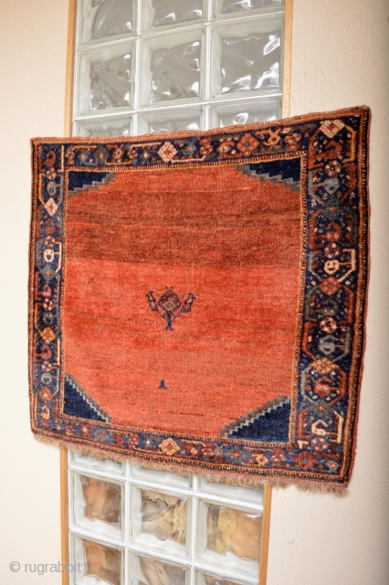 Fabulous Antique Fars Area Sofreh or small rug .
100% Natural Colors and soft lustrous wool ,washed and cleaned,
Ready to display on your beautiful wall..
size 89 x 82 centimeters.     