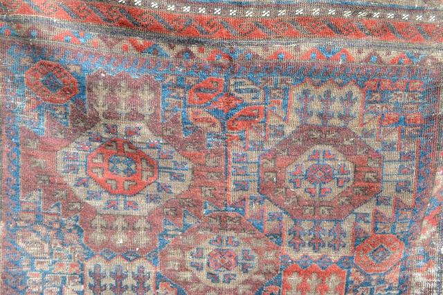 Huge 19th century Baluch Timuri Main Carpet from a Dutch Estate.
Size 292 x 184 centimeters .100% natural colors amazing variation in paterns.Slightly wear coroded area's Original kilim ends few little holes .No  ...