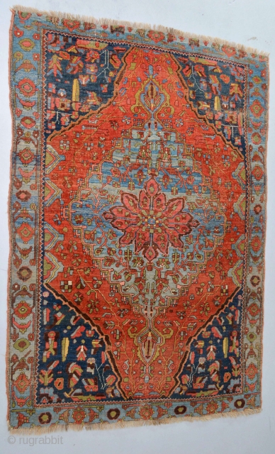 Gorgeous 19TH century Garus/Kurdish Bidjar. All Natural colors 100% wool. ends are secured. size approximately 210 x 146 centimeters. low pile some small spots of wear see pictures. Its heavy and decorative  ...