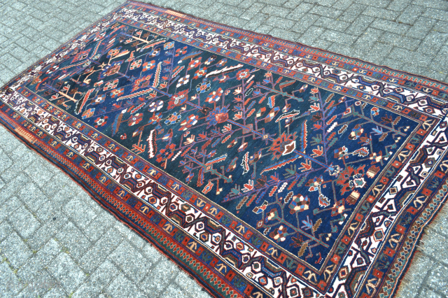 Beautiful Antique Veramin region rug with great design and border pattern.. as is as found                  