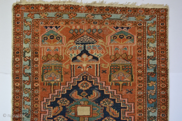 Very Rare or Unique Piece of small Heriz/ Serapi area rug  circa 1900's All Vegy colors few low spots as found top end are original low end are  secured.. finely  ...