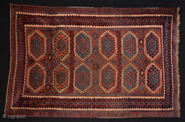  Music for the eyes,(California Soul from Merlane Shaw ;) mid 19 th century Kurdish Rug Beautiful Patern , All Natural vegy Colors.
some small repailed places. Good condition for his great age..  ...