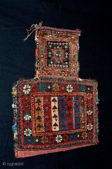 Colorful 19th century Small Afshar Saltbag ( namakhdan ).... All natural colors approx size 39x30 x Neck 20 cm              