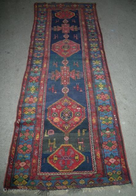 North west Persia
Kurd Bidjar circa 1920,size 335cmx115cm
all wool by half edns missing from the down part border.
low pile and all natural colors
           