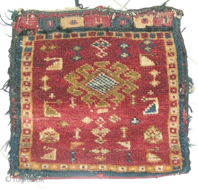 Persian Piled Bag 
 Origin Bakhtiari area Lori tribal,
size: 0.36cmx0.36cm circa 1920,wool on wool base with all natural colors 
no sides or ends missing,jsut got a small hole at back side in  ...