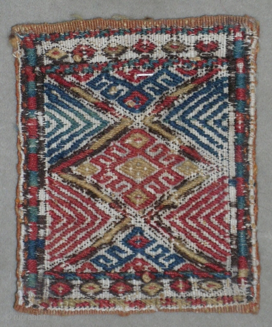 North West Of Iran
suzani work style on flat woven
Shahsavan small bag
wool on wool
size 0.16cmx0.18cm
circa 1900                  