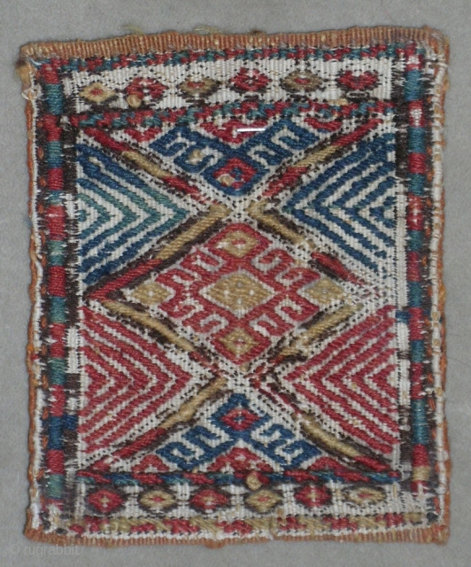 North West Of Iran
suzani work style on flat woven
Shahsavan small bag
wool on wool
size 0.16cmx0.18cm
circa 1900                  