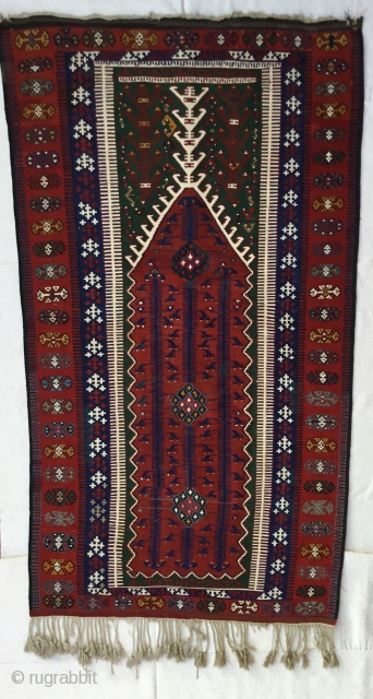 Central Anatolian (KONYA) prayer Kilim Rug 
End of 19th Century
Size=220X121cm / 7’2”X4”                     