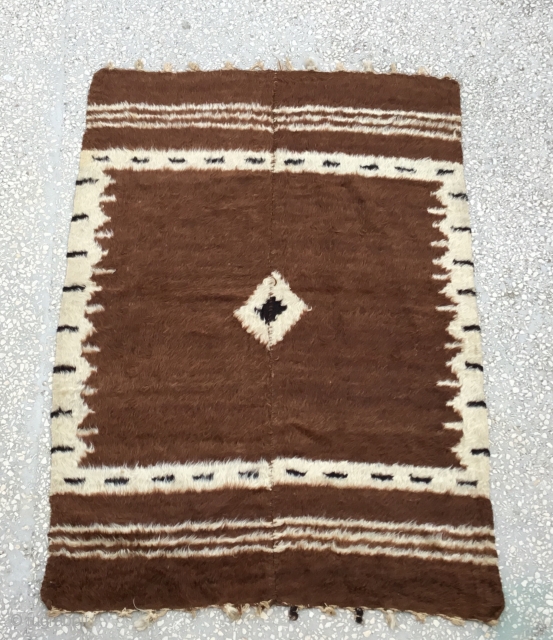 Siirt Blanket-Southeast Anatolia-early 20th century-Angora goat hair on cotton string warps-Size:106x149cm/ 3’6’x4’10”                     