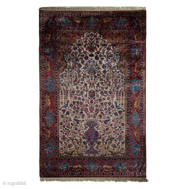 Antique Kashan Mohtasham Silk Rug, Circa 1840, 4 x 6 Ft.                      