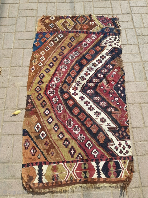 Anatolian Kilim fragment,as found,All good natrul colors.E.mail for more info and pics.                     