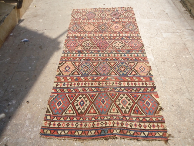 Caucasian Shirvan Kilim with beautiful natural colors and very fine weave,as found all original without any repair or work done.Size 9'4"*4'7".E.mail for more info and pics.       