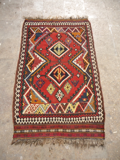 Qashqai Kilim with great colors and beautiful desigen,a kilim with full of beauty,fine weave,good colors.Size 4'10"*3'1".E.mail for more info and pics.            