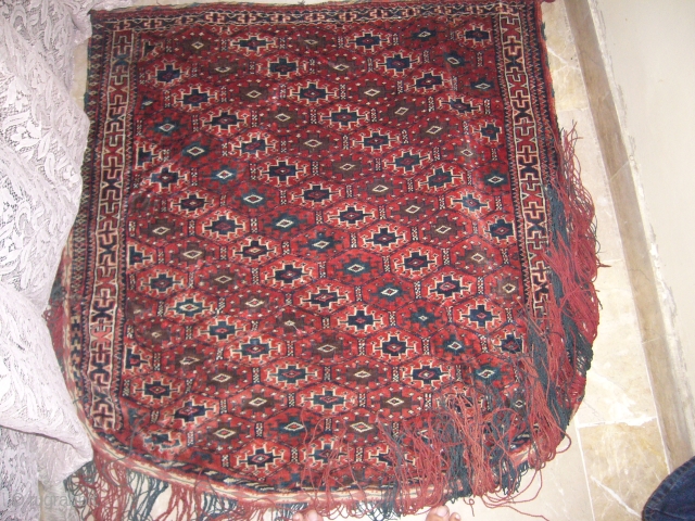 Rare Turkmon 19th century Horse cover or Animal Trapping,Excellent condition,great desigen,good dyes,all original,very fine weave,sides,ends all original.Size 38*38Inch.Extra ordinary pce,E.mail for more info.Please see other items also.      