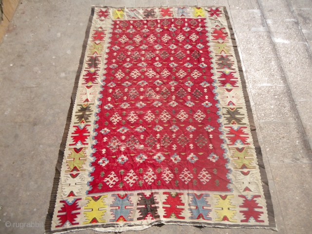 Saroky Kilim with fine weave good colors and nice age,as found all original.Size  6'4"*4'4".E.mail for more info and pics.             