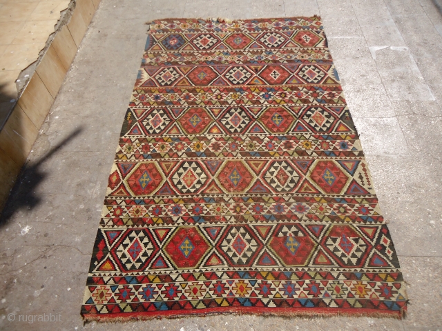 Caucasian Kilim with great natural colors and extra fine weave,early age,all original without any repair or work done,As found.Size 7'11"*5ft.E.mail for more ifno and pics.        