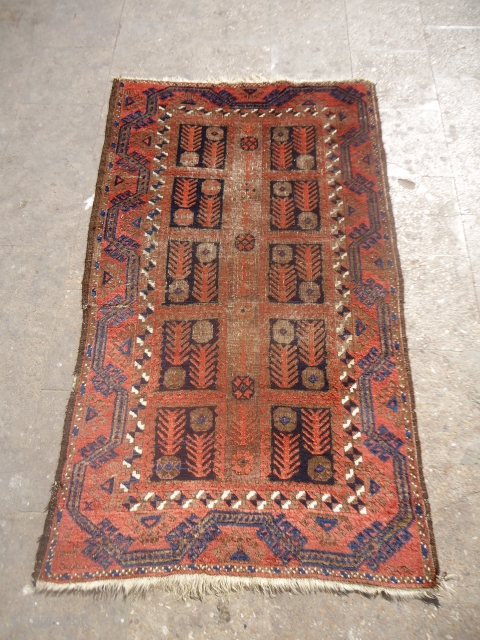 Baluch Rug with nice colors and design,early age,just oxidation to black,all original.Size 5'4"*3'1".E.mail for more info pics.                