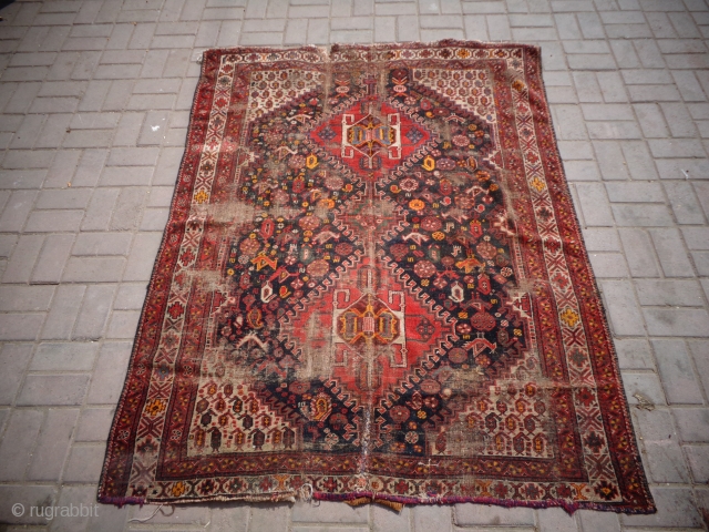 Black ground very finely woven Qashqai rug with all good colors and nice design,Fragmently condition.Size 6'*4'8".E.mail for more info and pics.            