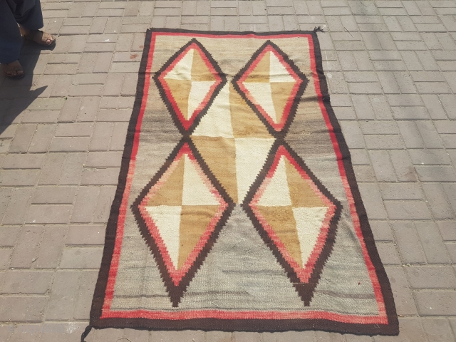 Early Navajo blanket with good colors and dedign,Size 6'2*3'9".Clean ready for use.E.mail for more info and pics.                