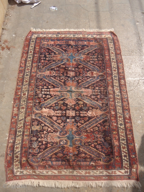 Seichour Soumac Kilim,very nice blue ground,early age and nice design,all natural colors,both ends have been repaired.Size 5'5"*4'9".E.mail for more info and pics.           