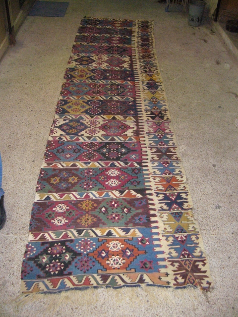 Beautiful Anatolian Kilim Part,excellent colours and dyes,very fine weave,good condition.Wool on Wool.Size 12*3.E.mail for more info.                 