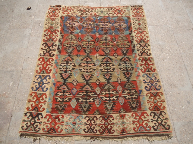 Anatolian Kilim with beautiful colors and design and good age,Size 5'8"*4'5".E.mail for more info.                   