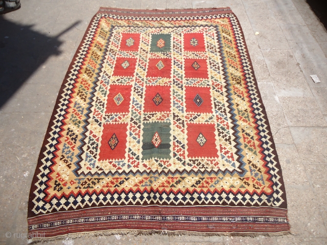Qashqai Kilim with supereb Natural colors and very fine weave,very good condition,all natural colors,very nice bold design.Size 7'9"*5'7".E.mail for more info and pics.          