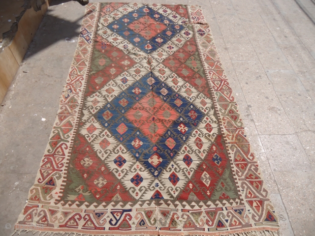 Anatolian Kilim fragment with natural colors and beautiful design.As found.Size 9*4'10".E.mail for more info and pics.                 