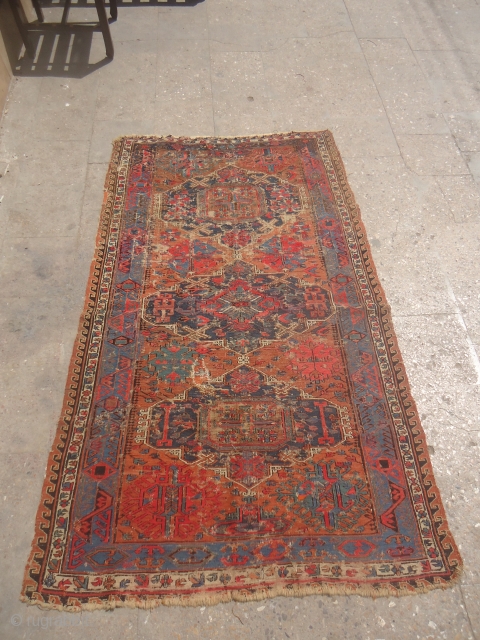  Caucasian Soumac Kilim with fragmentary condition.I found it in the same condition,very nice colors, some synthetic pink, and beautifully drwan border.Size 6'3"*3'11".E.mail for more info and pics.     