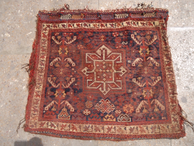 Very Fine Qashqai Bagface with condition issues,all great natural colors,original kilim backing.without any repair or work done.Size 2'2"*1'11".E.mail for more info and pics.          