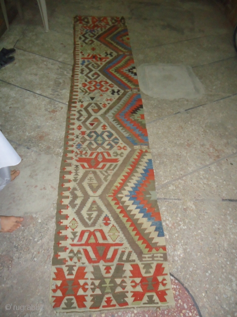 Anatolian Kilim fragment,with good colors,design and condition,Size 12*2'3".E.mail for more info.                      