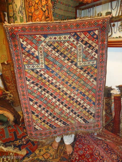 Beautiful Stripe design Caucasian Prayer rug,with all good colors and age,As found.E.mail for more info.                  