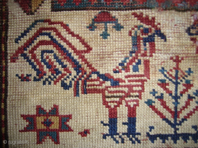 Very Rare Bordjalu Kazak Childs Prayer Rug,collectors pce,very supereb example with two chickens,good colours,fragmently condition.E.mail for more info.               
