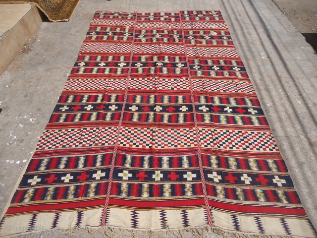 Large Swedish Flatwoven Rolakan,beautiful colors and desigen,woven into three pannels,very finely woven,good age,Size 10'10"*6'6".E.mail for more info and pics.              