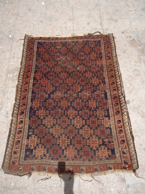 Baluch Rug with good age and colors,very nice desigen,fine weave.As found.E.mail for more info and pics.                 