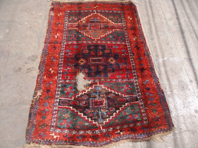 colorful Anatolian Kurdish Rug fragment with full soft shiny wool and great natural colors,very fine weave and nice design.Good age.Size 5'10"*3'9".E.mail for more info and pics.       