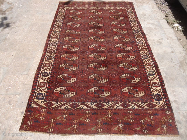 Early rug with good age colors and beautiful border,old repairs done.Size 9'3"*5'7".E.mail for more info and pics.                