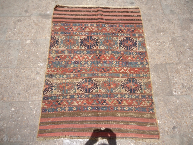 Shahsavan Soumac Pannels with all organic dyes,beautiful design,and good age,Fine weave.All original without any repair or work done.Early pannel with good condition.Size 4'4"*3'2".E.mail for more info and pics.     