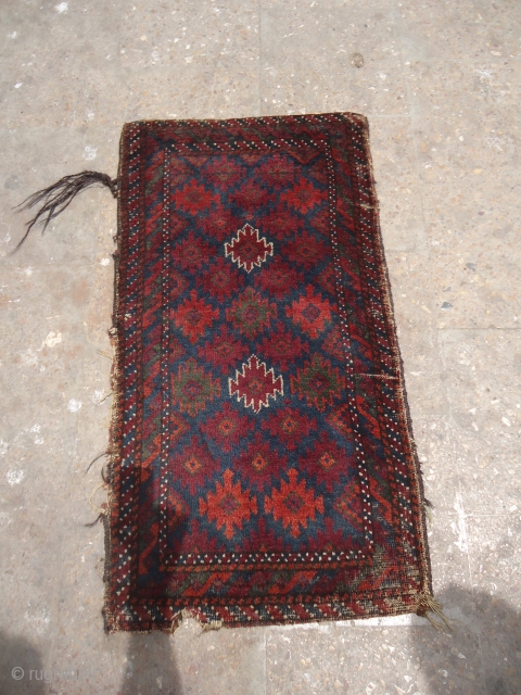 Baluch Balisht with nice natrul colors and soft silky shiny wool,very unusual desigen,original kilim backing,without any repair or owrk done.E.mail for more info and pics.        