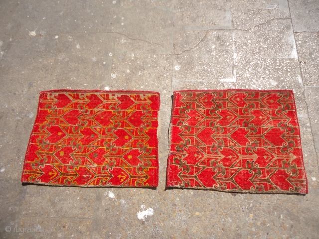 Unusual Khotan Bagface pair with original kilim backing,all original,nice colors  and condition.E.mail for more info and pics.               