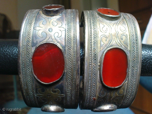 Silver Kazak Bracelet Pair,19 century good condition,beautiful 3 stones in each.Email for more pictures.                   