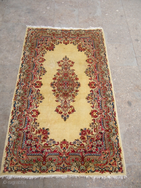 Kirman Rug with beautiful Ivory ground and very nice desigen and colors,good condition,fine weave.Size 3*5.                  