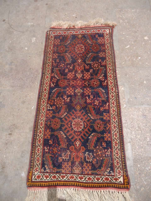 Small Qashqai Rug with blue ground and nice design,old repairs done.Size 3'10"*1'10".E.mail for more info and pics.                