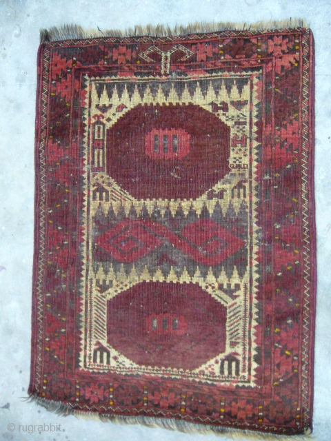 Rare small Beshir Prayer rug,might be a child prayer rug,with unusual motifs,all original without any work done,Size 3'2"*2'6".Handwashed ready for display.            