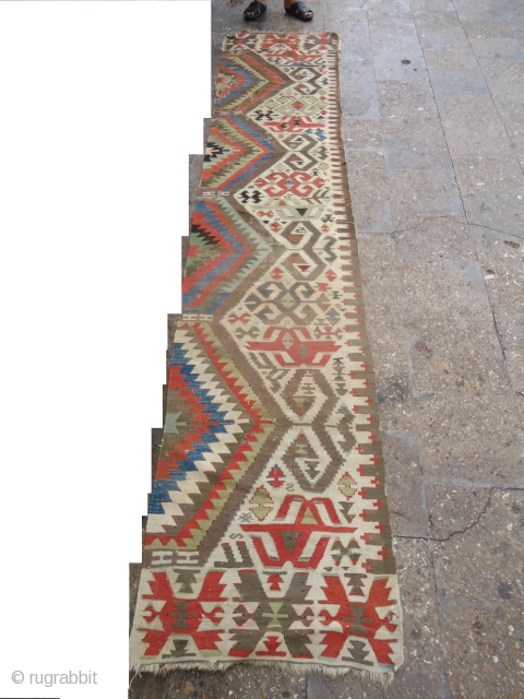 Beautiful Anatolian Kilim fragment,with good colors,design and condition,Size 12*2'3".E.mail for more info.                     