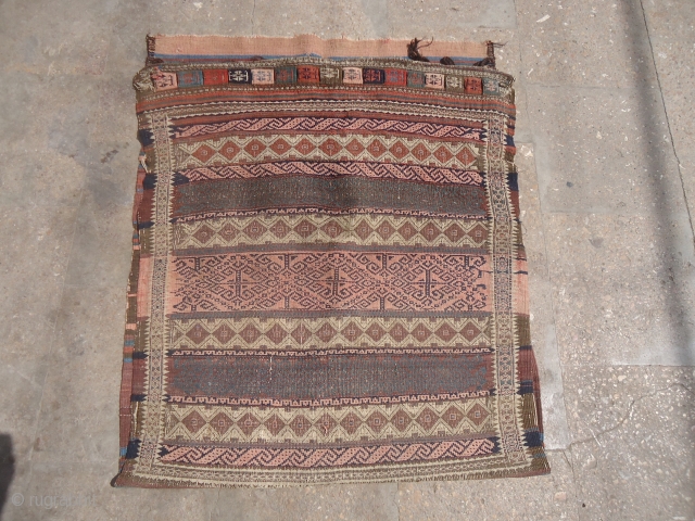 Baluch Grain Bag with nice colors and design,fine weave and original kilim backing.Size 2'10"*2'5".E.mail for more info and pics.              