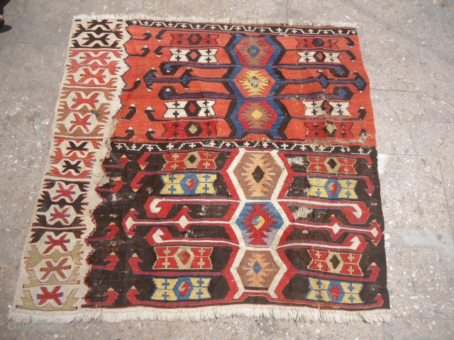 Anatolian Kilim Early Fragment with great natural colors and beautiful bold deisgen.As found.E.mail for more info and pics.               